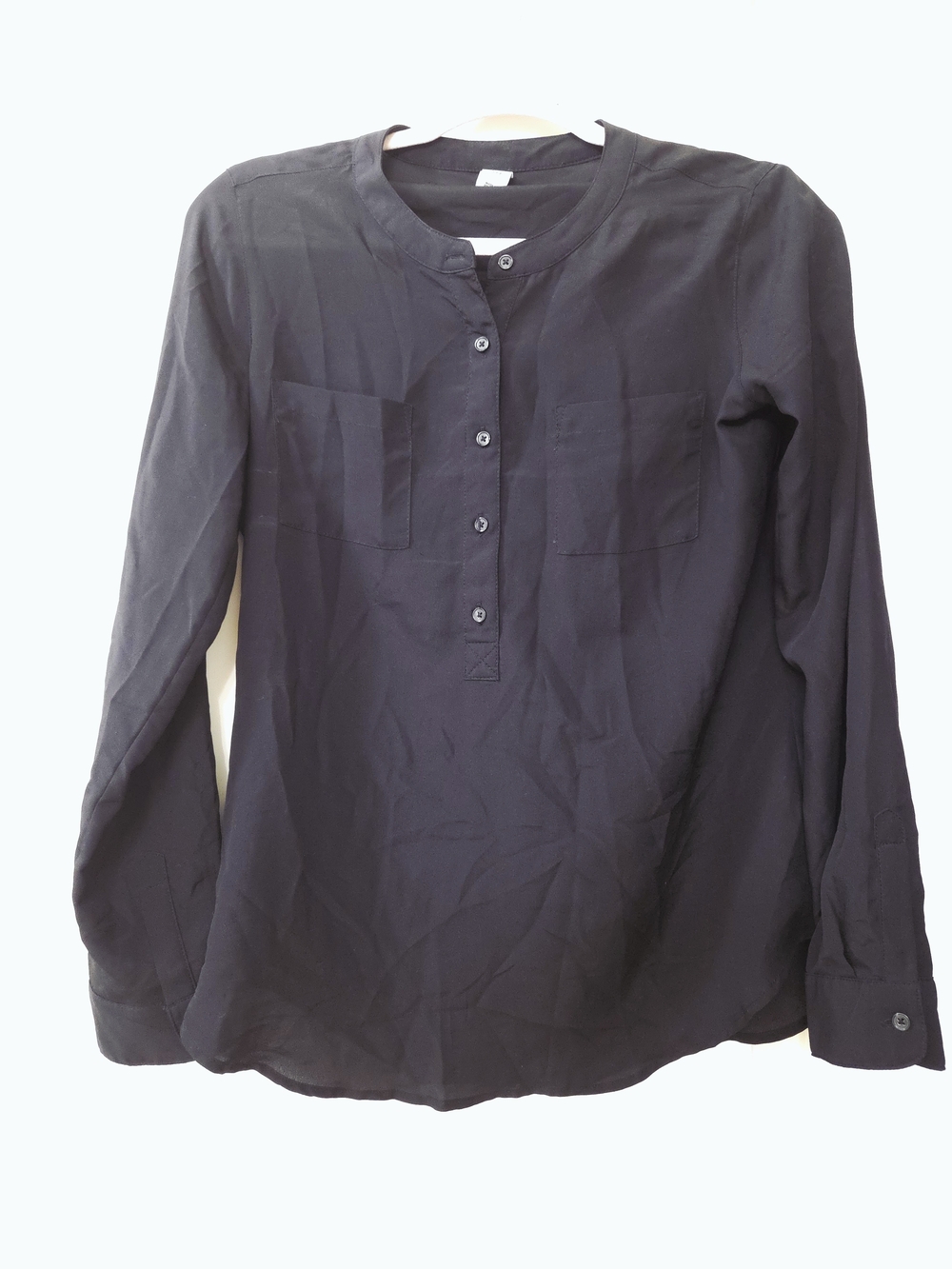 Old Navy Black Long-Sleeve Button Henley Blouse